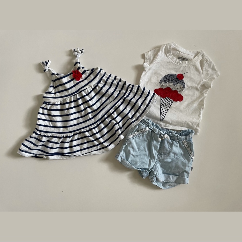 Oshkosh baby set dress, t-shirt, shorts